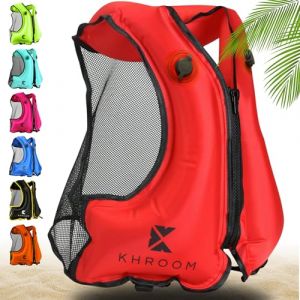 Khroom Gilet Gonflable Conforme aux Normes EU | 150-210 cm, jusqu'&agrave; 100 kg | Gilet de flottaison pour Adultes/Ados | Aide &agrave; la flottabilit&eacute; pour plong&eacute;e en apn&eacute;e, Le Kayak et Le Sup (V2 Rouge) (Varento, neuf)