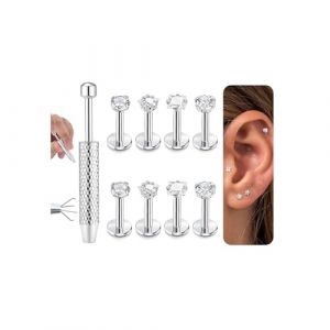 YADOCA 8 Pi&egrave;ces Labret Piercing Nez Studs pour Femmes Hommes 16G Acier Inoxydable Monroe Piercing Cartilage Tragus Avant Helix Boucles d'Oreilles Piercing Bijoux Piercing Nez 6mm 8mm 10mm (HZ TOP, neuf)