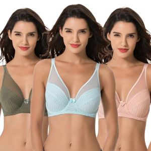 Curve Muse Soutien-Gorge pour Femme Taille Plus, Non doubl&eacute;, &agrave; Armatures, Soutien-Gorge int&eacute;gral-Vert,Rose,Bleu Clair-120D (Curve Muse EU, neuf)