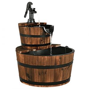 SOARS Fontaine de jardin &agrave; 2 niveaux, avec pompe &agrave; eau et d&eacute;bit d'eau r&eacute;glable, design en bois, d&eacute;coration de jardin pour ext&eacute;rieur, balcon, terrasse (Magichome24, neuf)