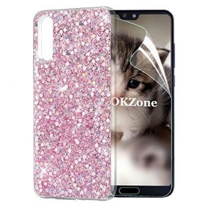 OKZone Coque Huawei P20, Mince &Eacute;tui en Silicone Souple Paillette Strass Brillante Bling Bling Glitter de Luxe,Flexible Plein-Corps TPU Bumper Housse Etui de Protection pour Huawei P20 (Rose) (OKZone EU Store, neuf)