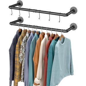 OROPY Portant à Vêtements Industriel, Tringle à Vêtements Murale, Barre de Tuyau de Rail de Suspension Murale pour Chambre à Coucher en Métal Noir (Noir, Paquet de 2) (OROPY Direct, neuf)