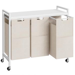 HOOBRO Panier à Linge, Chariot à Linge Sale, avec 3 corbeilles en tissu Oxford amovibles de 39,8 litres et étagère, 84 x 33 x 74,5 cm, Blanc EWG38XY01G1 (HOOBRO FR, neuf)