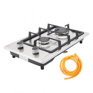 Cuisini&egrave;re &agrave; gaz, 2 feux, avec tuyau de gaz et valve de r&eacute;duction de pression, 3 kW + 1,75 kW, pour cuisine, bureau ou camping, plaque de cuisson &eacute;lectrique pour propane et gaz naturel, 2800 Pa (DHQCQL, neuf)