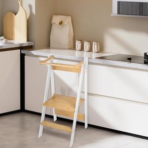 Tour d Observation Enfant, Tour Montessorienne d'apprentissage Pliable Multi-usages Tour d'apprentissage en Bois Naturel de Bouleau, Pliable, Sécurité-88 * 45 * 45 cm-Blanc (Hechheu, neuf)