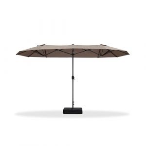 PURPLE LEAF Parasol de Jardin Ext&eacute;rieur 4 x 2 x 2,4 m avec Pied, Parasol Rectangulaire Double avec 12 Baleines et Manivelle en Aluminium pour Terrasse, Patio, Piscine, Balcon, Caf&eacute;s, Taupe (PURPLE LEAF, neuf)