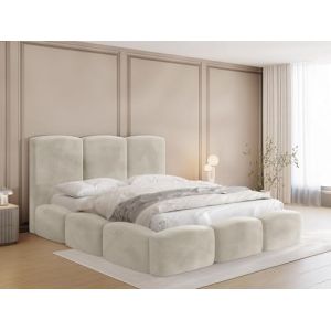 Lit Rembourré 180x200 Lit Coffre Avec Rangement - Lit Capitonné Beige En Tissu Velours - Lit Double Moderne Avec Tête De Lit - Cadre De Lit Avec Sommier à Lattes - Lit Adulte Harmony - Crème (WFL GROUP France, neuf)