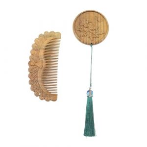 BESTYASH 1 Ensemble Miroir Rond De Peigne Sculpté Peigne Avec Miroir Peigne Miroir De Maquillage Peigne Miroir Fait à La Main En Un Miroir Peigne Miroirs à Main En Bois Brun Bois De Santal (Feast of Yan, neuf)