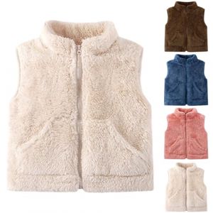 Gilet Bebe Polaire Fille sans Manches Fourrure Veste, Laine Couleur Unie Blouson Mode Manteaux Enfant Garcon, Gilet sans Manches avec Poches, Doux Chaud Manteau Ado Fille (tangksye, neuf)