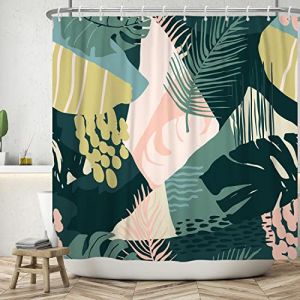 Bovlleetd 152x183cm Rideau De Douche BohèMe Vert Rose Jaune Rideaux De Douche Aquarelle Abstrait Art Moderne Rideau De Salle De Bain Rideau De Baignoire éTanche avec Crochet (Bettershangmaoyouxiangongsi, neuf)