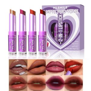 Rouge &agrave; l&egrave;vres 2 - en - 1, bicolore Shimmer Lipstick Pearl Velvet Moisturizing no sticky Cup baume &agrave; l&egrave;vres &agrave; l&egrave;vres &agrave; morsure progressive Rouge &agrave; l&egrave;vres High Pigment lipliner crayon lipgloss (Set B) (Beliky Girl, neuf)