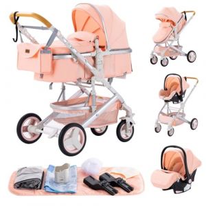 GLOKID Poussette 3 en 1，Poussette Canne，Trio，Avec Siège Accessoires，Adaptateurs Universels，Landau Bébé jusqu'à 25 kg，4 roues avec amortisseurs，Nacelle，Grandes Roues，pliage d'un clic (530 Rose) (EUCHILDREN, neuf)