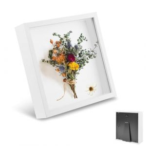 Cadre Photo 3D, Cadre Objet Profond 3 cm, Cadre Photo Profond &agrave; Remplir 20 x 20 cm, avec Plaque Acrylique Transparente, Cadre 3D pour Objets, Fleurs, Bouquet de Mariage, Blanc (OUTALIZ ALL, neuf)