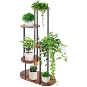 Gedlex Support Plantes Interieur, 5 étages Porte Plante Bois Rond, Etagere Plantes à Plusieurs Niveaux 86 cm, Étagère d'angle pour Plantes Convient pour le Salon, Chambre, Bureau, Terrasse (Gedlex, neuf)