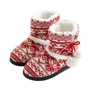 ticticlily Bottes Chaussons Femme Chaud Fourrure Doubl&eacute; Bottines Dames Chaussures de Maison Enfiler Pantoufles Int&eacute;rieur Antid&eacute;rapant Caoutchouc Semelles A Rouge 37 EU (Ticticlily, neuf)