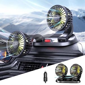 Ventilateur de Voiture à Double Tête,Ventilateur de Refroidissement de Voiture 12 V,2 Vitesses Rotatif à 360 °Ventilateur de Véhicule,avec Prise Allume-Cigare,Pour SUV,VR,VéHicules(D) (Toouse, neuf)