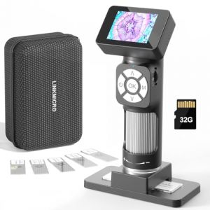 LINKMICRO LM112 Microscope portable avec écran de 2", kit de microscope portable 500x avec étui, loupe USB avec 8 lumières LED pour adultes, 5 lames de microscope biologique, 32 G (LINKMICRO DIRECT, neuf)