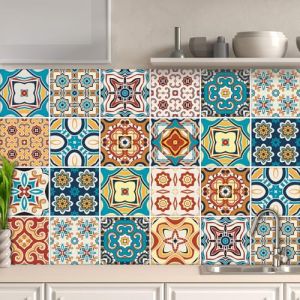 AREDE 32 x Feuilles Mural Stickers Carrelage 2D Imperméables Carreau de Ciment Adhesif, Autocollants Carreaux Dosseret pour Cuisine, Salle de Bain la Décoration à la Maison / 15 x 15 cm / T1002 (AREDE HOME DECOR, neuf)