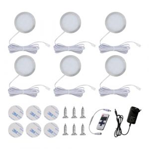 Lot De 6 Lampe De Placard Led, 12V Lumiere Cuisine Sous Meuble Autocollante, Spot Led Rechargeable Usb Avec Telecommande, Blanc Chaud 3000k Pour Cabinet Penderie Cuisine Entr&eacute;e Vtrine Couloir (DING VICTORY LIMITED, neuf)