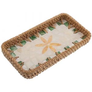 PRETYZOOM Plateau de Maquillage en Rotin Tress&eacute; Coquillages D&eacute;coratifs Petit Format 216 X 117 CM Organiseur Multifonction pour Cosm&eacute;tiques et Parfums pour Coiffeuse et Salon de Beaut&eacute; (Coddle HSY, neuf)