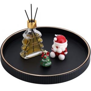 KINGFOM Plateau rond, assiette &agrave; bougies, grand plateau en cuir synth&eacute;tique, assiette de parfum, d&eacute;coration de table basse, plateau de service d&eacute;coratif, accessoires de table &agrave; manger, 30 cm (noir) (LiLan, neuf)