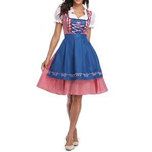 Tianbi Costume de fête de la bière de style national bavarois, robe traditionnelle bavaroise avec tablier, costume d'uniforme de soubrette, bleu, taille XXL (SHUJILIN, neuf)