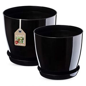 KADAX Lot de 2 pots de fleurs avec soucoupe, bac à fleurs rond en plastique pour l'intérieur et plantes d'intérieur, pot à herbes aromatiques (lot de 2 - 18 + 20 cm, noir) (KADAX, neuf)