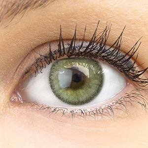 Glamlens lentilles de couleur vertes naturelles colorées très haute opacité vert + étuis à lentilles de contact | 1 paire (2 pièces) | DIA 14,00 mm | sans correction | 0,00 Dioptries (MeralenS, neuf)
