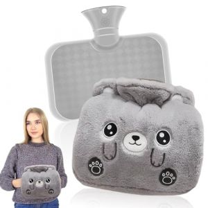 Udbrud Bouillotte Eau Chaude, 1,25L Bouillotte avec Housse en Peluche Bouillotte Amovible et Lavable Pour Soulager la Douleur Bouillotte Eau Chaude en Caoutchouc Anti-fuite pour B&eacute;b&eacute;s Enfants Adultes (Udbrud-Direct, neuf)