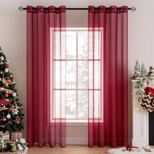 MIULEE 2 Panneaux Rideaux Voilages à Oeillets en Effet Lin Voilage Fenêtre Transparent Rideau Salon Moderne Cuisine Chambre Balcon 140x185cm Rouge (MIULEE HOME, neuf)