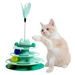 Teksome Plateau tournant pour chat - Jouet amusant avec boules - Circuit circulaire amusant avec boules mobiles (tangzkc, neuf)