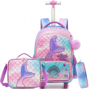 HTgroce Cartable a Roulette Fille Sac Dos Roulettes Pour Filles Sirène cp (Lldaily EUR, neuf)