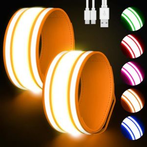 Samlior Brassard Lumineux LED Rechargeable USB Paquet de 2, 5 Couleurs 3 Modes d'&eacute;clairage Brassard Reflechissant LED Running, Bracelet Lumineux de S&eacute;curit&eacute; pour Course, Cyclisme (Orange, L) (Samlior FR, neuf)