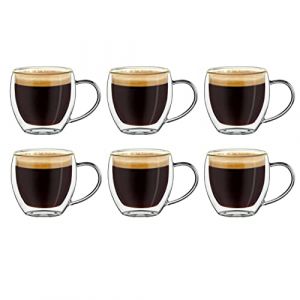 Creano Verres à expresso à double paroi avec anse, lot de 6 100 ml, tasses à moka, verres thermiques à effet flottant (Creano, neuf)