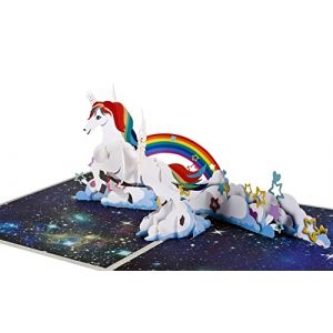 Carte d'anniversaire 3D, licorne pop-up et arc-en-ciel, carte de vœux, carte d'invitation, avec carte de message et enveloppe (ANEWISH-FR, neuf)