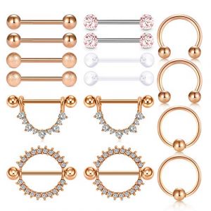 Rajnard Or Rose 16Pcs Piercing de Mamelon avec Dentelle Piercing Téton Mamelon Piercing Nez Acier Chirurgical et Plastique Acrylique Anneaux de Nez Bijoux de Piercing Femmes (Rajnard Shop, neuf)