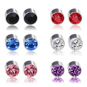 JYNXOR 6 paires Boucles d'oreilles magnétiques, sans piercing, Boucle aimantée homme, Fausse boucle d'oreille homme, Boucles d'oreilles pour homme, Non Piercing Zirconium Ronde Clou (Multicolore) (SHOPSCAPE INK, neuf)