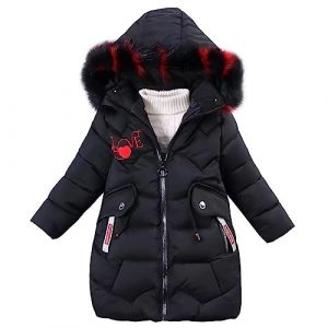 linboo Enfant Fille Manteau d'Hiver Doudoune Chaud Veste à Capuche Fourrrure Parka Rembourré Blouson Imprimé Lettre LOVE, Noir, 6-8 ans (TBONBON-EU, neuf)