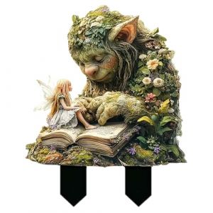 FAINCA Colonne D&eacute;corative Forme Livre Conte F&eacute;es Sculptures Et Statues De Jardin Acrylique D&eacute;coration Dessin Anim&eacute; Sculpture Jardin Elfes F&eacute;eriques pour Cour Terrasse Balcon Pot Fleurs (JIAYUN EU, neuf)