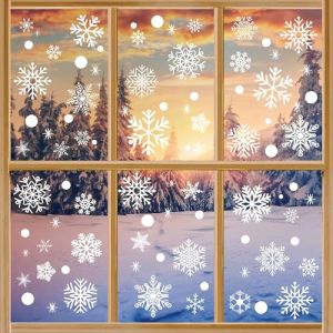AhfuLife 8 Feuille No&euml;L Autocollant Fenetre R&eacute;utilisables, 152PCS Sticker Fenetre No&euml;l PVC avec Flocon de Neige de Tailles et Types Diff&eacute;rents pour DIY D&eacute;cor Fen&ecirc;tre de No&euml;l, Vitrine, Fa&ccedil;ades en Verre (echoapple, neuf)