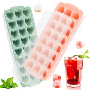Bac &agrave; Gla&ccedil;ons, Lot de 2 Moule &agrave; Gla&ccedil;ons avec Couvercle, Bacs &agrave; Gla&ccedil;ons en Silicone, Silicone Facile &agrave; D&eacute;mouler Moule Gla&ccedil;ons en Forme de C&oelig;ur pour Whisky, Cocktails, Glaces, Fruits (yingfengdianzi, neuf)