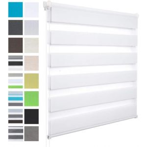WOLTU Store Enrouleur Jour Nuit sans Perçage, Store Zébré en Double Tissu, Rideau Translucide et Occultant, Protection de la Vie Privée, Montage Facile avec Clips, 105l x 130L cm, Blanc (WOLTU GmbH, neuf)