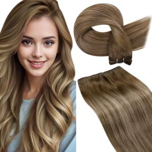 LaaVoo 60cm Extension Cheveux Naturel Tissage Marron Clair Balayage Extension Cheveux Naturel Tissage Marron Clair à Blond Doré Ombre 100g Extension Tissage Cheveux Humain Tissage Brun Lisse #8/16/8 (Laavoo, neuf)