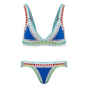Maillot De Bain Femme 2 Pieces Tricot Triangle Maillots Deux PièCes Femme Push Up Couleur Vive Patchwork Fait Main Crochet Haut Et Bas De Bikini Taille Basse BrassièRe Triangulaire En Crochet Ethnique (FATUS, neuf)