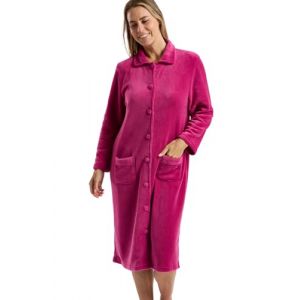Marlon Ramona Robe de chambre confortable en polaire corail pour femme - Robe douce et chaude avec fermeture &agrave; boutons ou &agrave; glissi&egrave;re, col Claudine et poches, Framboise, 44-46 (Undercover Hosiery & Lingerie, neuf)