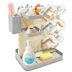 YTACREA Egouttoir Biberon Bebe, Seche Biberon Bebe Vertical avec Plaque Perfor&eacute;e, Arbre a Biberons Amovible sans BPA pour Bouteille, Tetine,Goupillon, Accessoire Poupon, Puericulture B&eacute;b&eacute;, Gris (Yiomxhi, neuf)