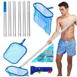 Epuisette de Fond Piscine,Epuisette Piscine Fond,Epuisette de Fond Piscine avec Poteaux Réglables,Piscine Epuisette avec Kit de Nettoyage,épuisette de Surface,épuisette profonde pour piscine, aquarium (HUOHUOHUO, neuf)