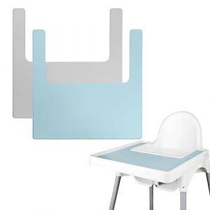 Lot de 2 sets de table durables pour chaise haute IKEA, propres et hygiéniques, adaptés pour IKEA Antilop Highchai, pour les tout-petits et les bébés (gris clair/bleu) (Longgouk, neuf)