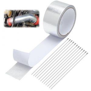 ZRUEWOT Bande Thermique pour Pot d'&Eacute;chappement - Isolation Haute Temp&eacute;rature Auto et Moto, Ruban Thermique Autocollant avec 12 Serre-C&acirc;bles pour R&eacute;paration (Lideke, neuf)