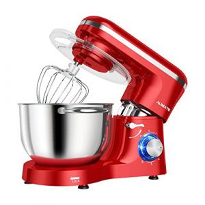 Aumate Robot Pâtissier, Robot de Cuisine Professionnel 1400 W 6,2 L, Robot Pétrin avec Fouet, Batteur et Crochet Pétrisseur, 6+P Vitesses (Rouge) (QINGDAOLANSEZHILU, neuf)